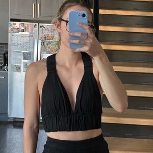 Abercrombie Black Halter Plunge Crop Top